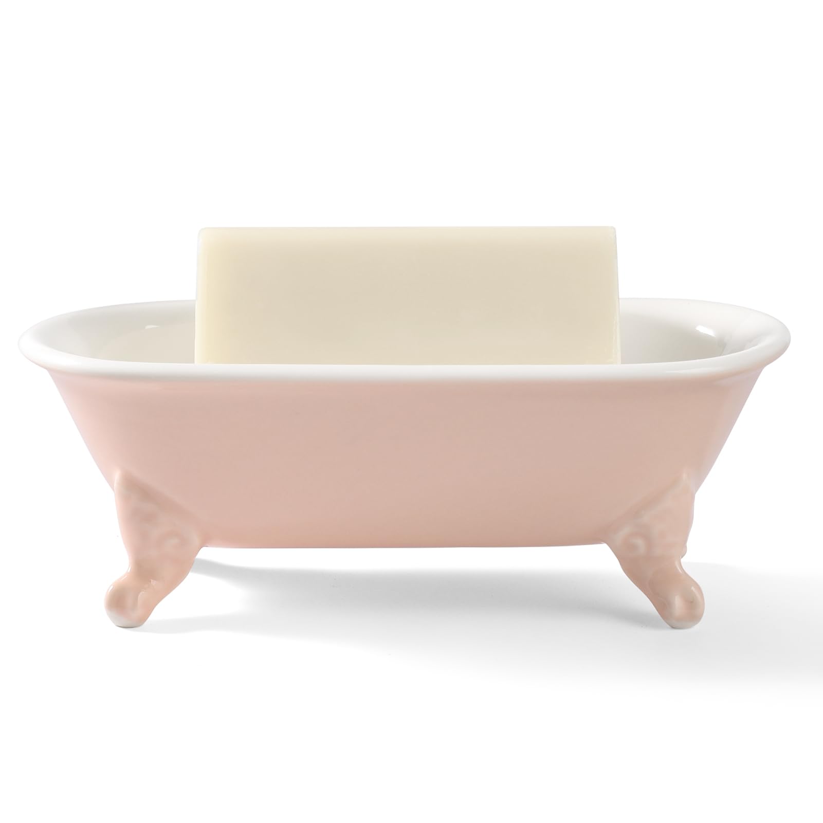 Clawfoot Bathtub Decortative Ceramic Soap Dish Holder Shower Bar Soap Tray For Bathroom Or Kitchen,1 Pack (Rose)