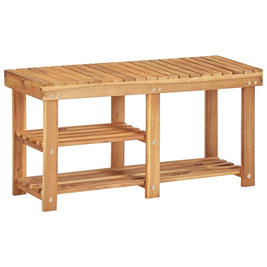 Vidaxl Compact Shoe Rack/Bench, Solid Acacia Wood, 2-Shelf Storage Organizer, Durable And Rustic Design, Easy Assembly And Clean