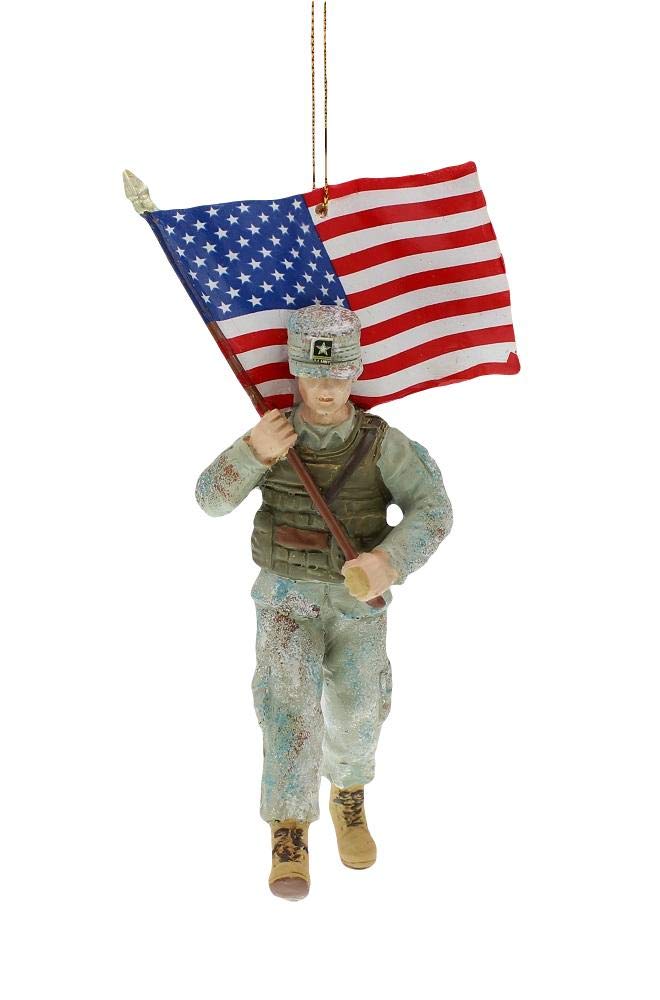 Army Soldier Holding American Flag Christmas Ornament AM2191 New