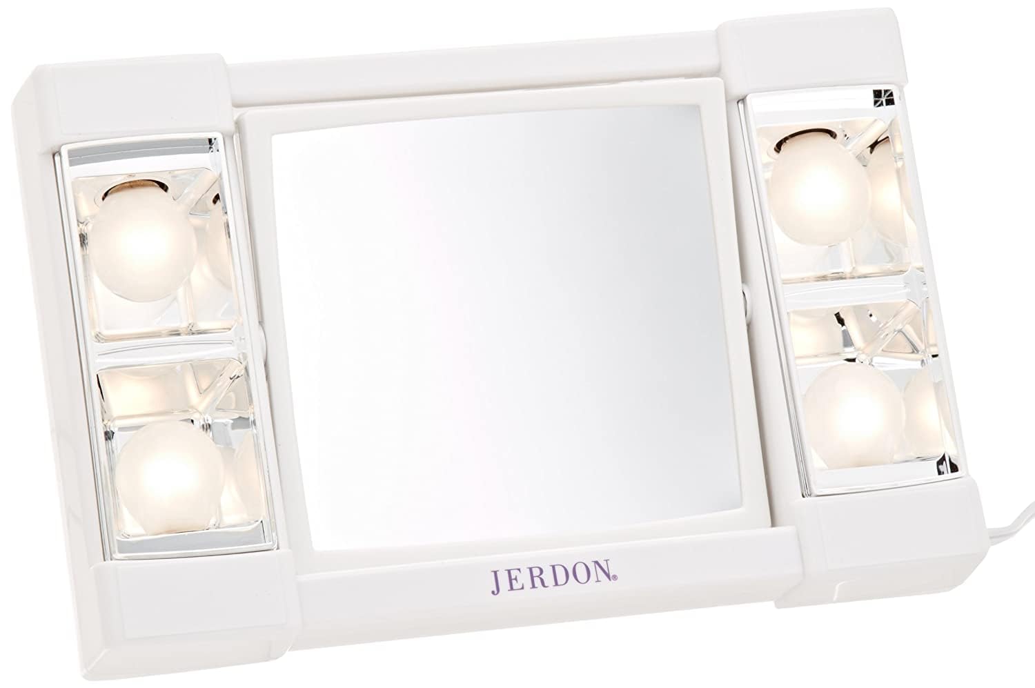 Jerdon Two-Sided Makeup Mirror With Lights - Vanity Mirror With 3X Magnification & Glare-Free Lighting - White Base - Model J101