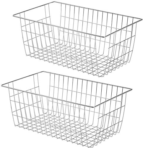 SANNO Freezer Baskets for Storage Pantry Large Metal Wire Food Storage Organizer Bin Basket with Handles  for Kitchen Cabinets,