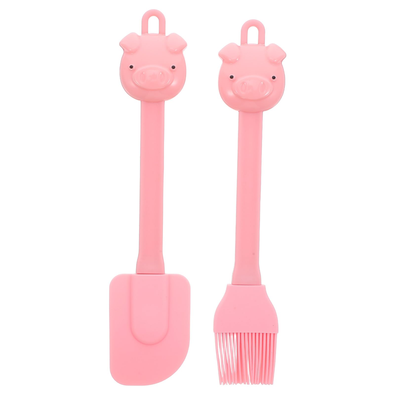 Pink Silicone Baking Scraper Brush for Kids Cartoon Pig Design Heat Resistant Easy to Clean Kitchen Tool with Hanging Hole for F