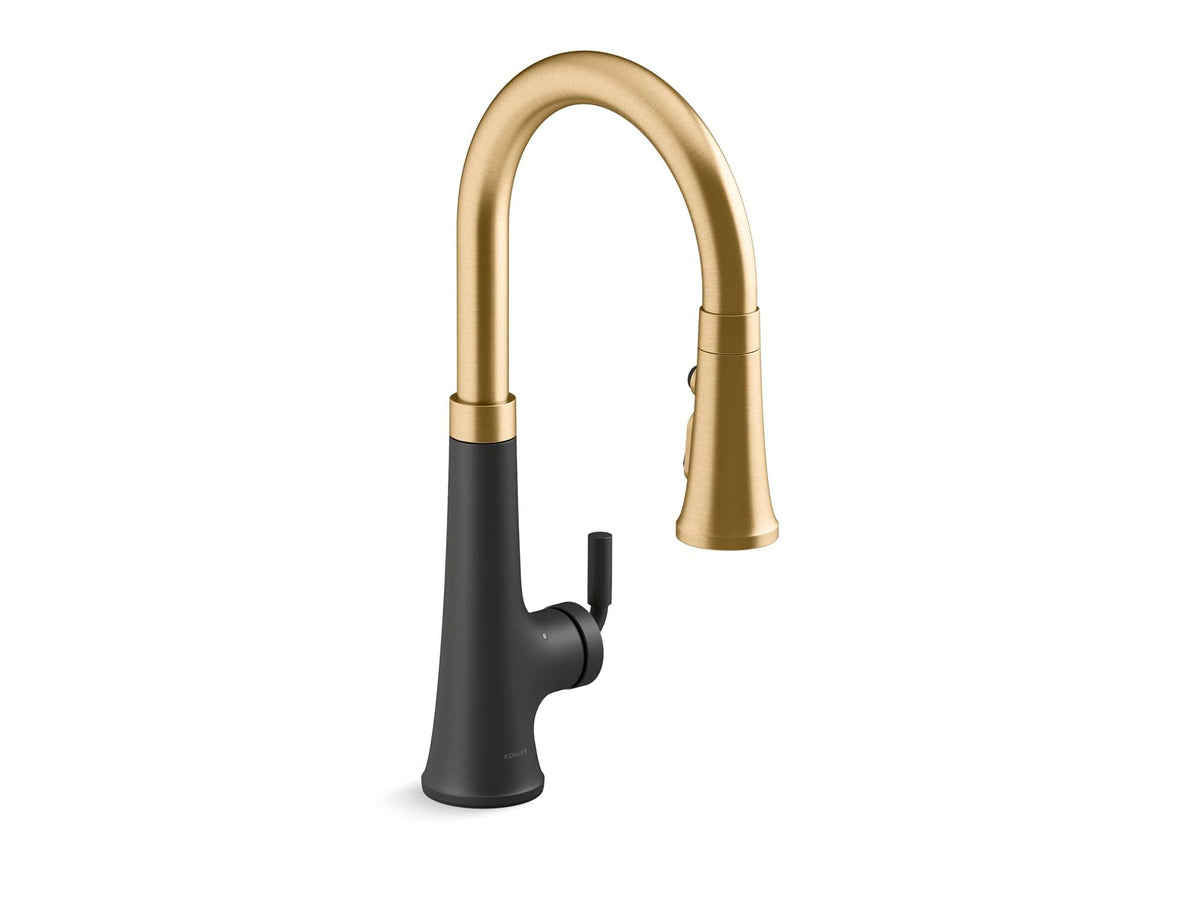Kohler 23766-Bmb Tone Kitchen Sink Faucet, Matte Black With Moderne Brass