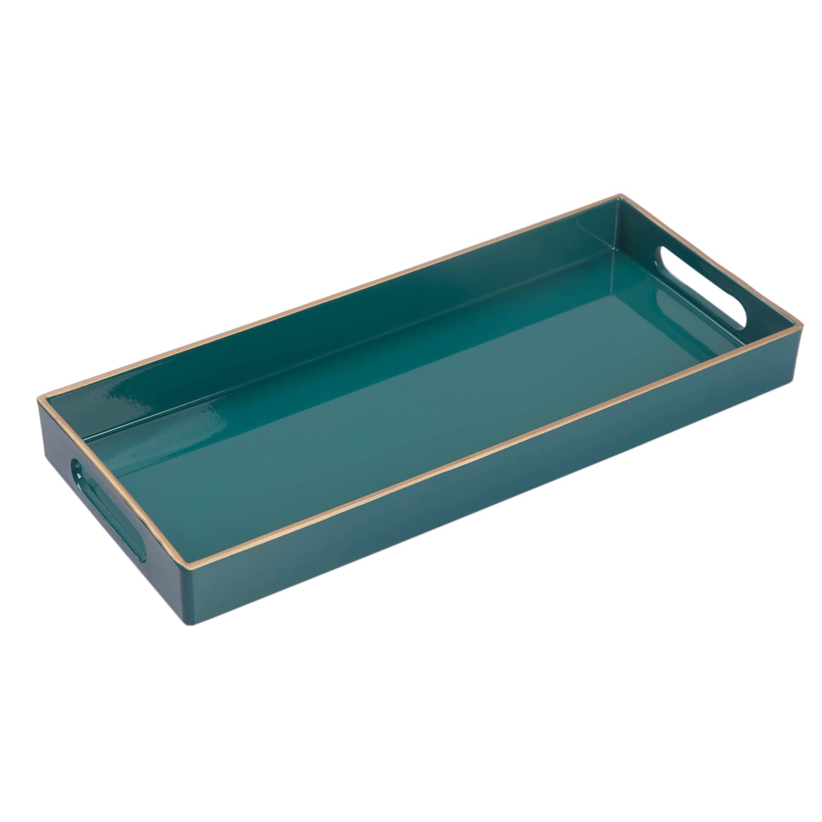 Maoname Green Bathroom Tray, Plastic Vanity Tray, Countertop Tray, Gold Edged Decorative Tray With Handles, Perfume Organizer Fo