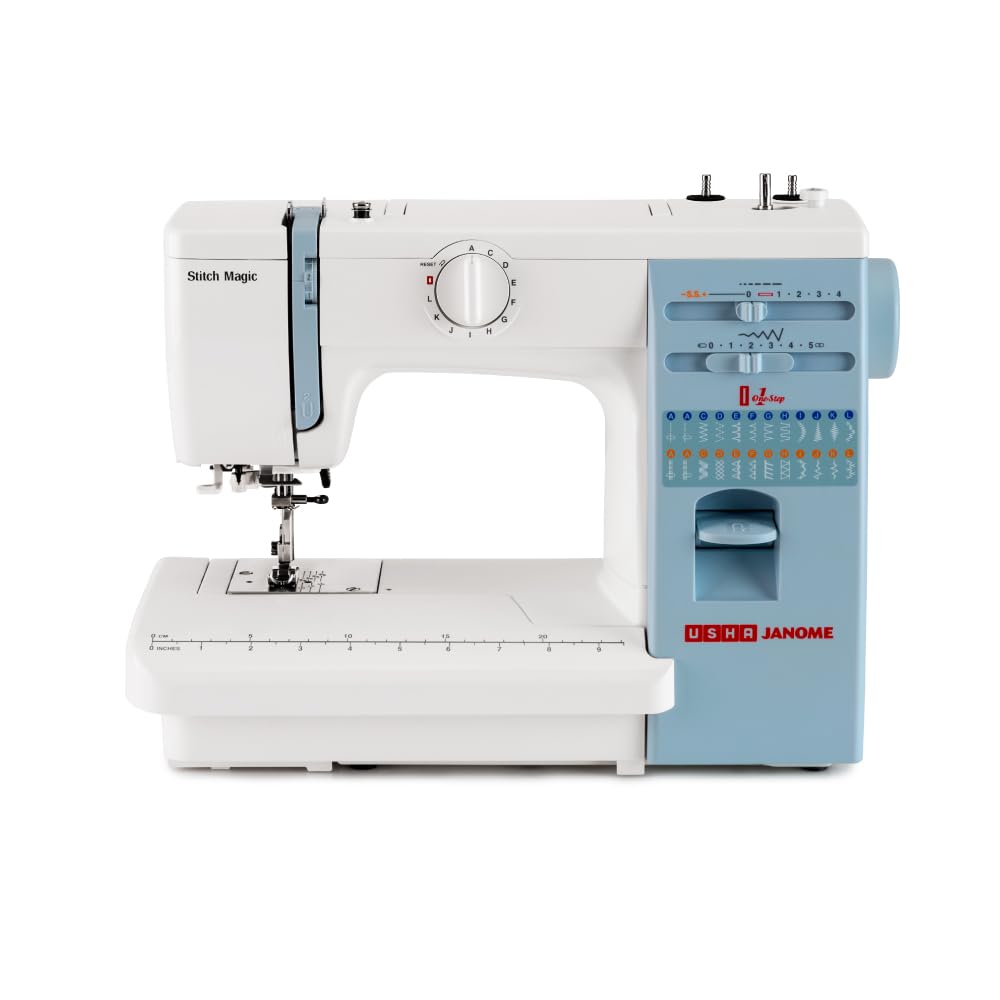Usha Janome Automatic Stitch Magic Sewing Machine With 57 Stitch Function(White And Blue)
