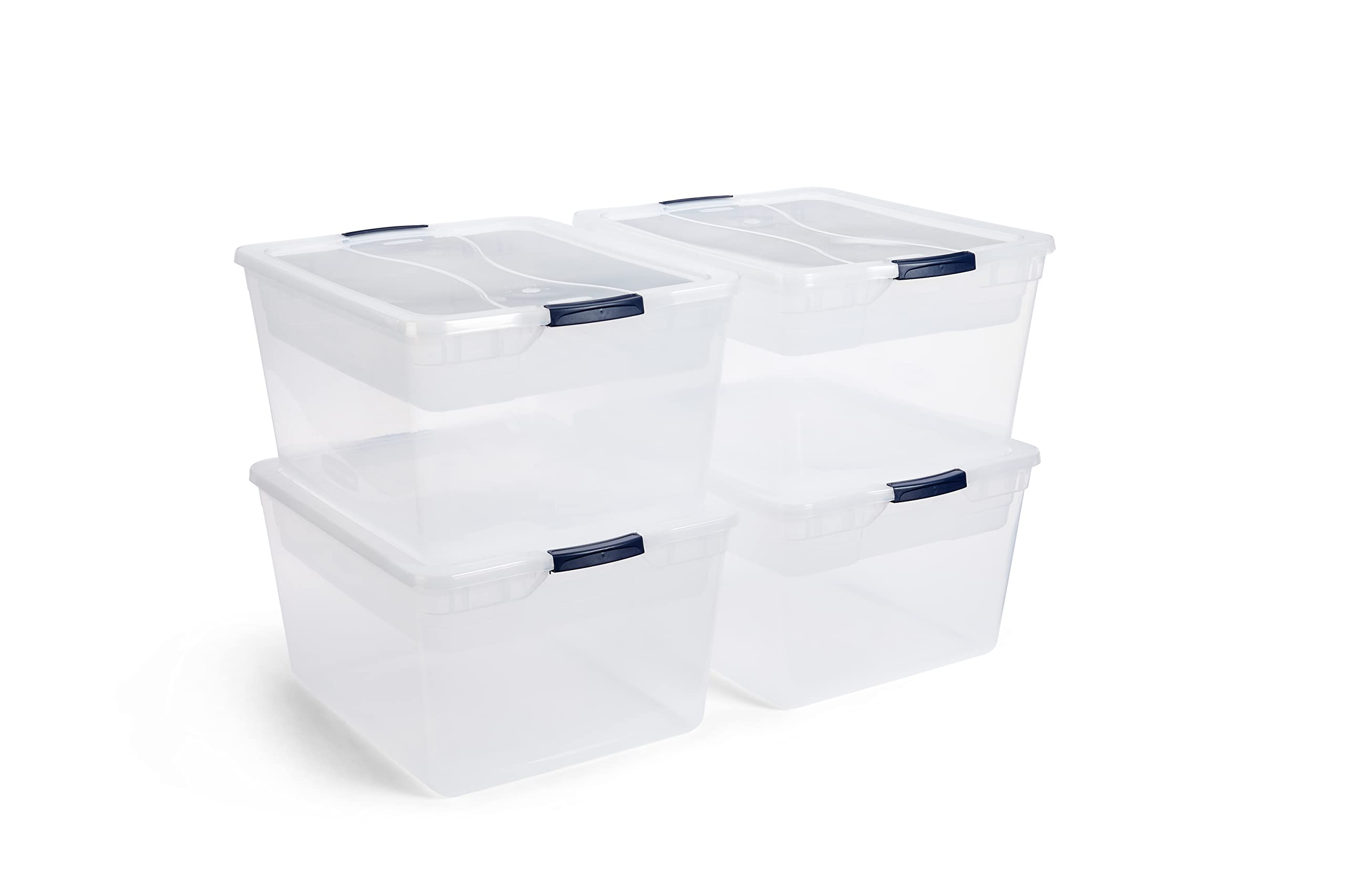 Rubbermaid Cleverstore Clear 71 Qt, 4-Pack With Tray Insert, Made In Usa, Stackable Large Clear Storage Bins With Lids, See-Thro
