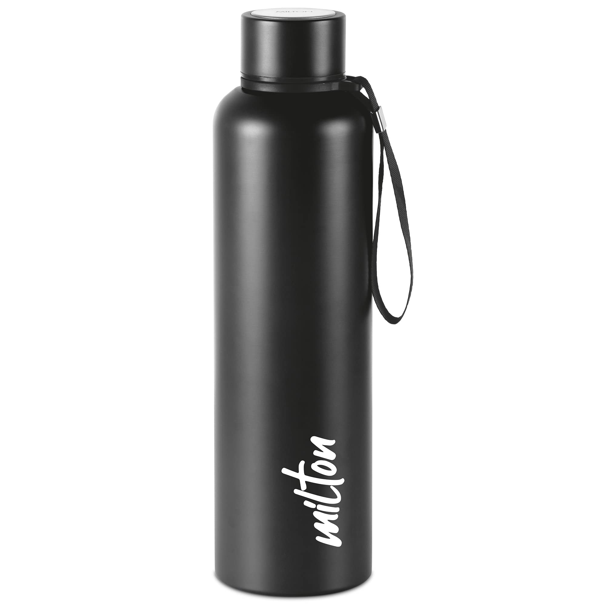 Milton Aura 1000 Thermosteel Bottle, 1.05 litre, Black | 24 Hours Hot and Cold | Easy to Carry | Rust & Leak Proof | Tea | Coffe