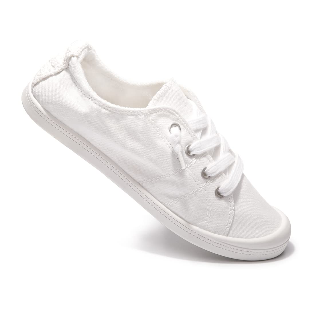 Womens Slip On Canvas Sneaker Low Top Casual Walking Shoes Classic Comfort Flat Fashion Sneakers (White 08)