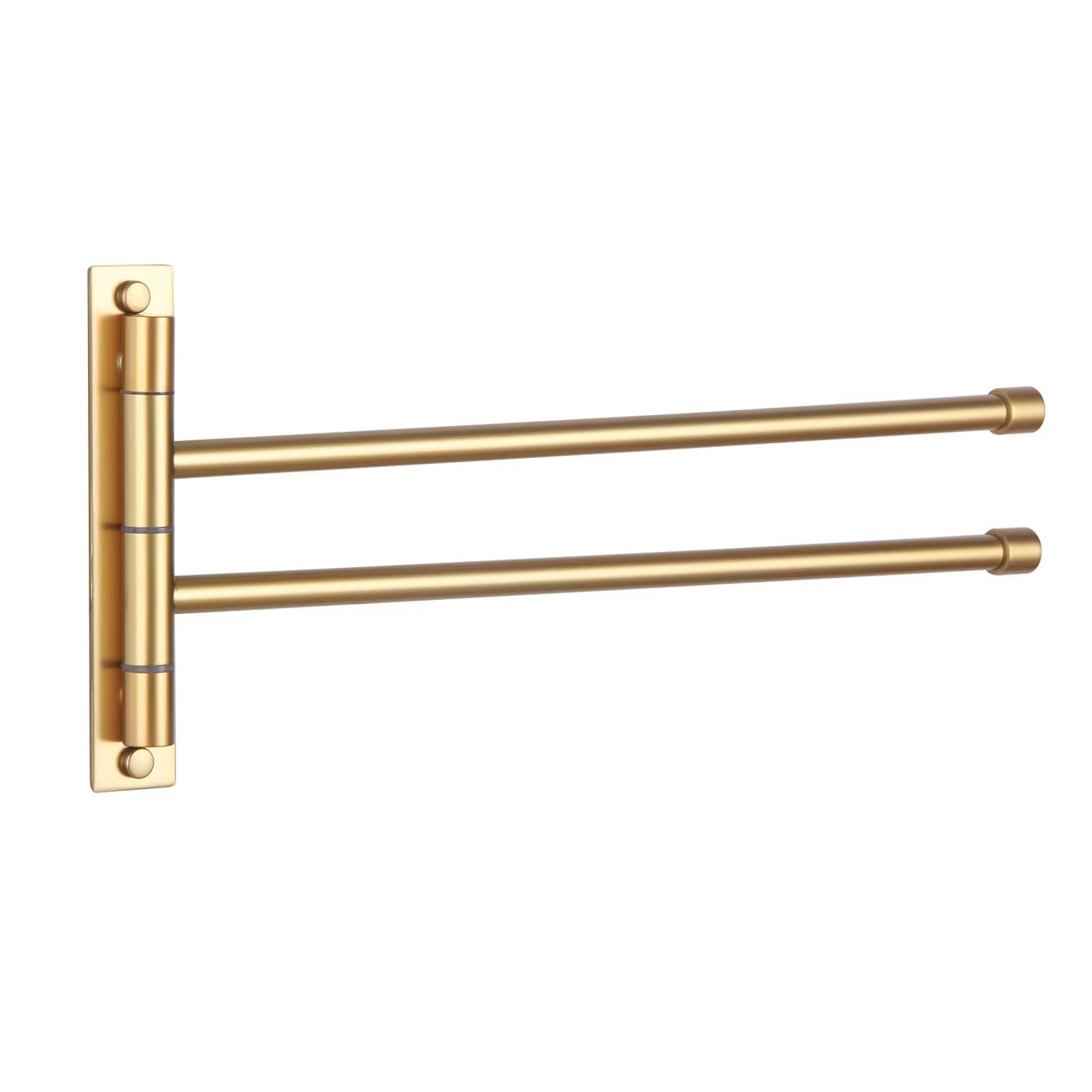 Gerzwy Bathroom Swing Arm Towel Bars 2-Arm Wall Mount Stainless Steel Bath Towel Rack Hanger Towel Holder Organizer Gold Finishe