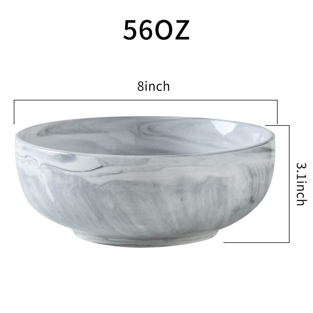 Yundu 56 Oz Gray Marble Porcelain Bowls, Popcorn Bowl, Fruit, Cereal, Pasta, Large, Soup, Serving, Pho Bowl Sets, Microwave And