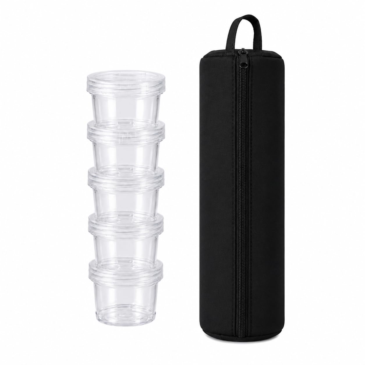 Karomouj 5 Piece Portable Spice Jar Set With Clear Seasoning Bottles & Stackable Holder For Kitchen Storage, Travel, Picnic, Cam