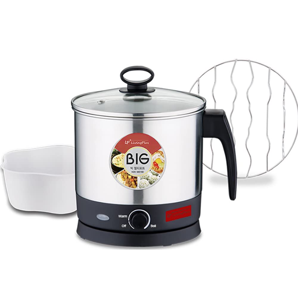 LP Living Plus Electric Multifunctional Pot, Steamer with Wire Rack and Bowl, Fast Boiling, Cordless, One Button Touch, for Nood