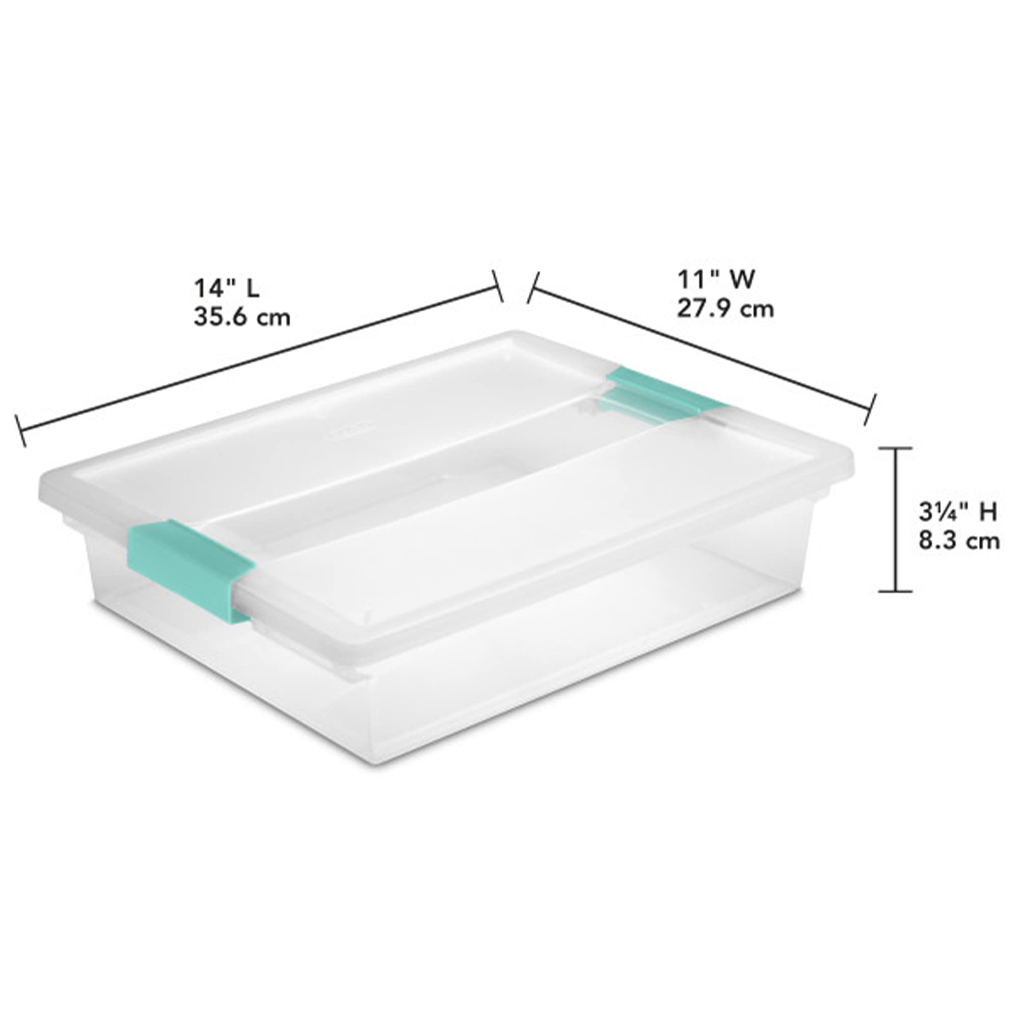 Sterilite Clip Box, Stackable Small Storage Bin With Latching Lid, Plastic Container To Organize Office, Crafts, Clear Base And