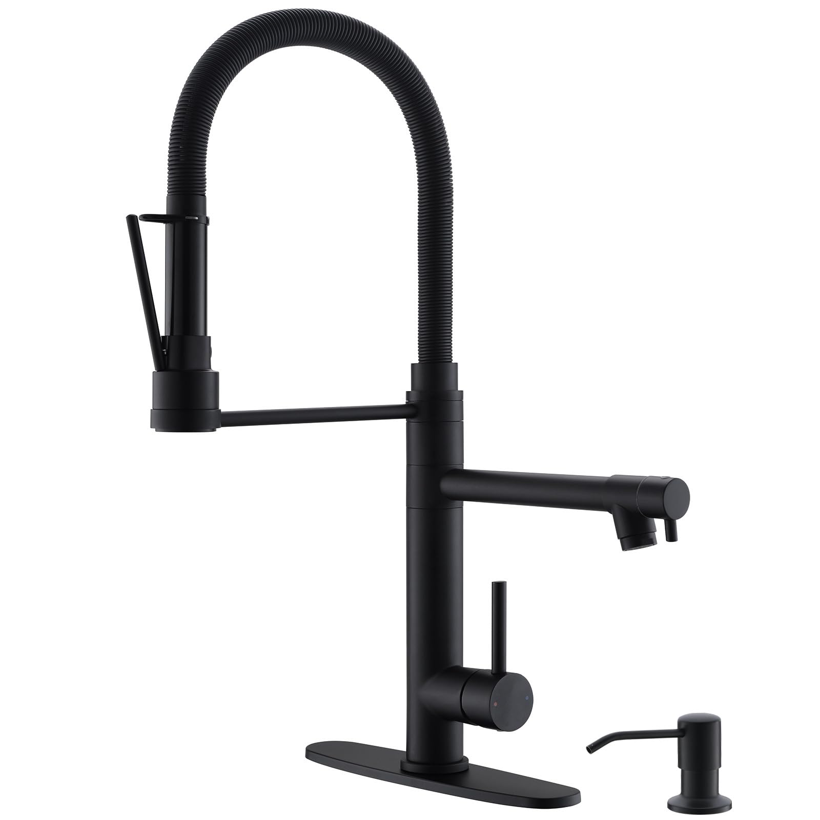 Gimili Matte Black Kitchen Faucet With Soap Dispenser Commercial Kitchen Faucet With Pull Down Sprayer Double-Headed Single Hand