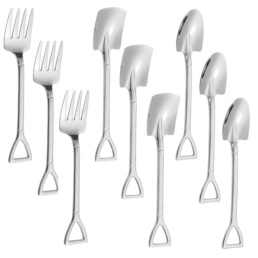9Pcs Mini Stainless Steel Shovel Spoons Fork Reusable Tea Ice Cream Cake Fruit Desserts Spoon Server Mixing Spoon Tableware for 