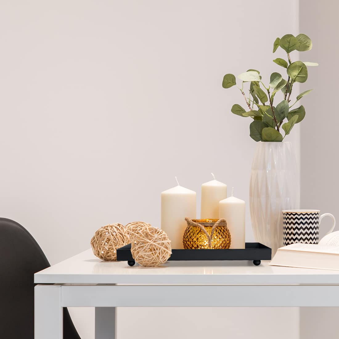 Aglary Rectangle Black Matte Metal Tray, Suit For Candle Holder, Vanity Decor Projects, Bathroom Toilet Tank Tray, Perfume Or Je