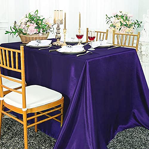 Balsacircle 90X132 Inch Purple Satin Rectangle Tablecloth Table Cover Linens For Wedding Table Cloth Party Reception Events Kitc