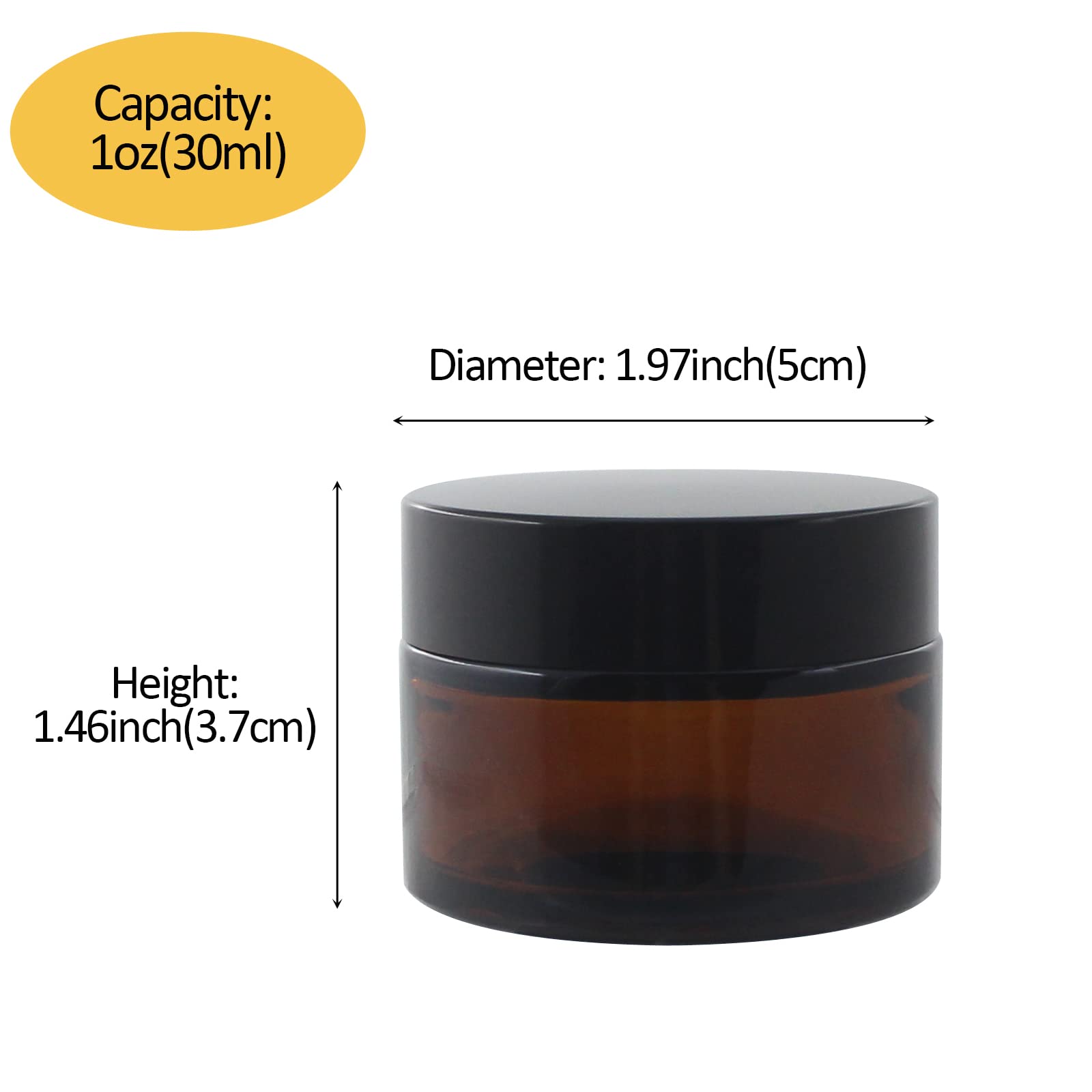 Bpfy 24 Pack 1 Oz Round Amber Glass Cosmetic Jars With Lids And Inner Liners, Travel Glass Jars, Refillable Cosmetic Containers