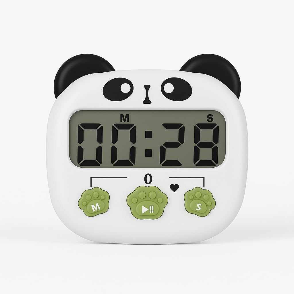 Aerys Cute Panda Digital Kitchen Timer With Loud Sound - Large Lcd Display, Magnetic Back, Adorable Animal Design - Easy Paw But