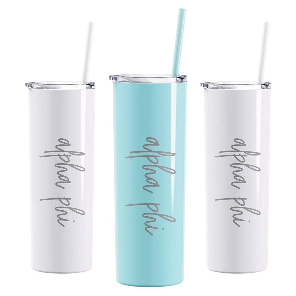 Go Greek Chic Alpha Phi Laser Engraved Tumbler With Straw - White