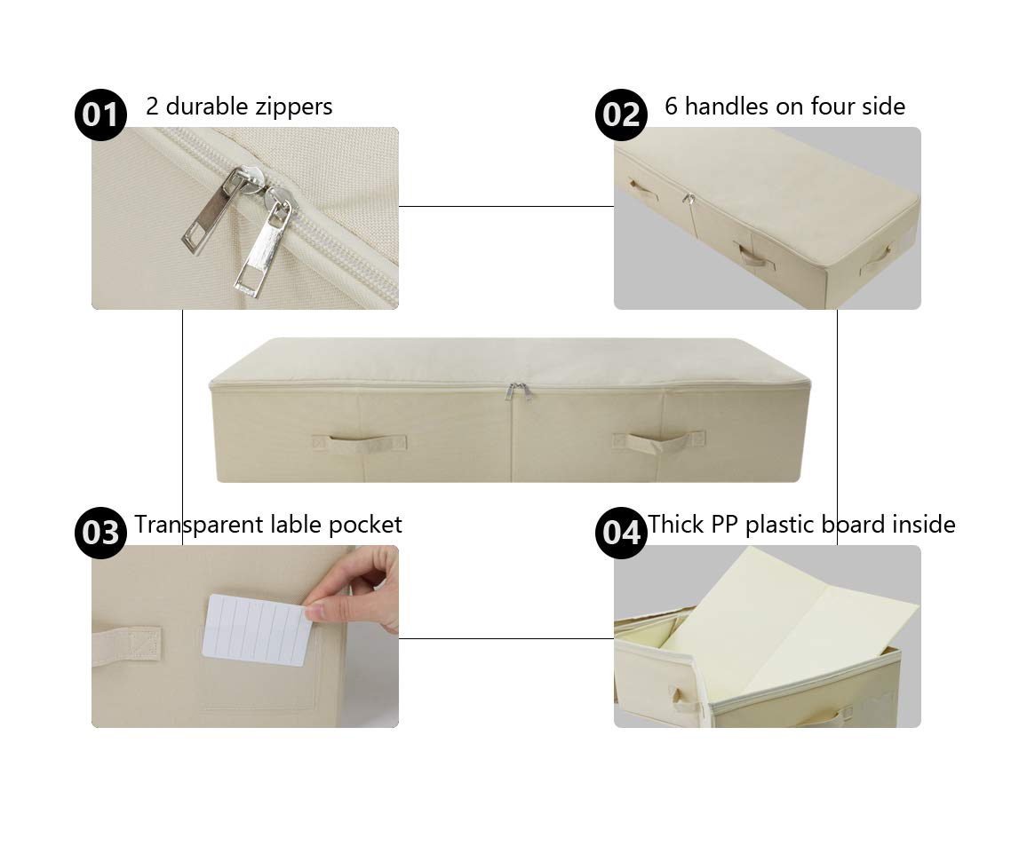 iwill CREATE PRO Pack of 2, 39.4'' Large Size Folding Underbed Storage Organizer Boxes with Lid, Folding & Washable, 6 Handles o