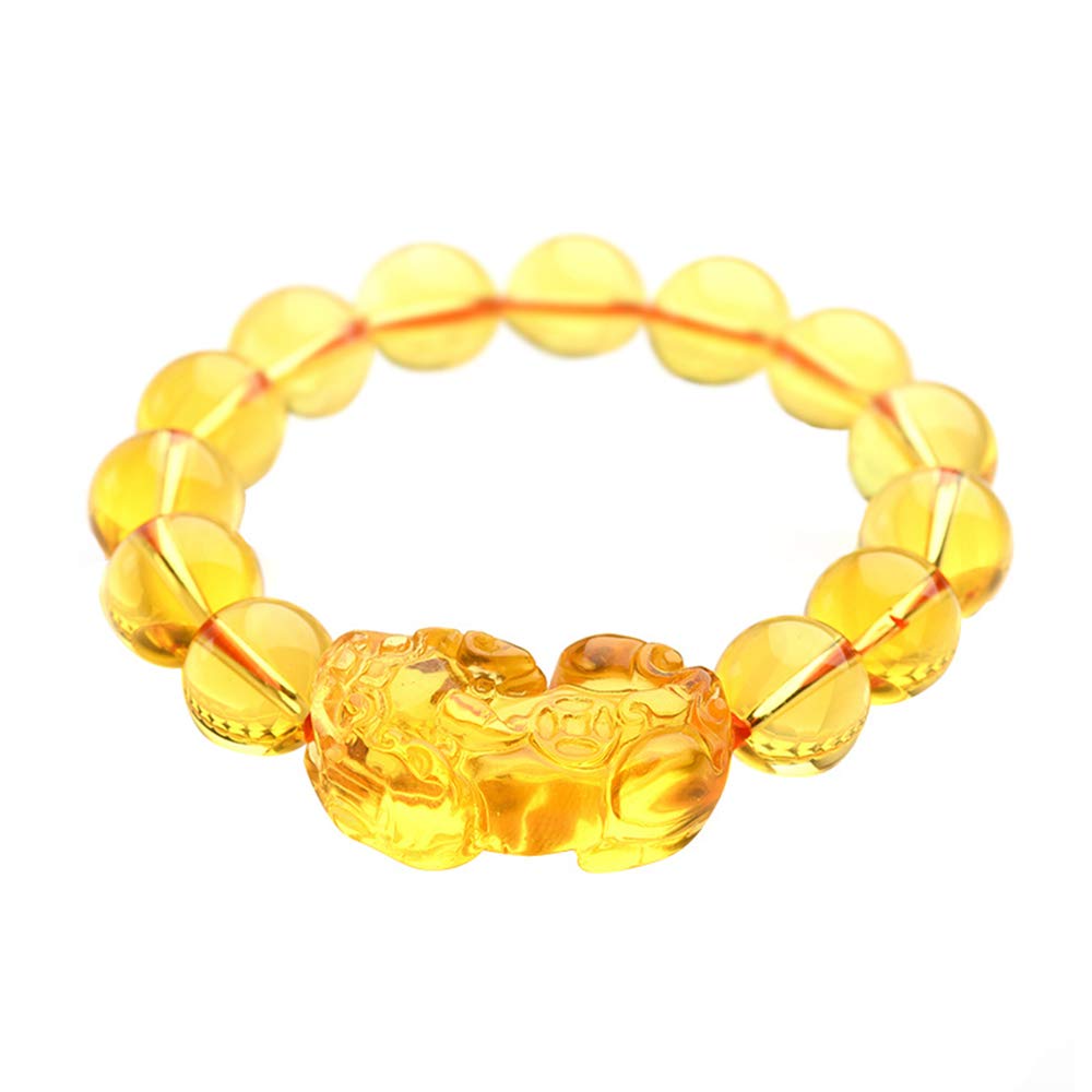 FengShuiGe Feng Shui 12mm Citrine Gem Stone Wealth Porsperity Bracelet with Pi Xiu/Pi Yao, Attract Wealth and Good Luck + Gift B