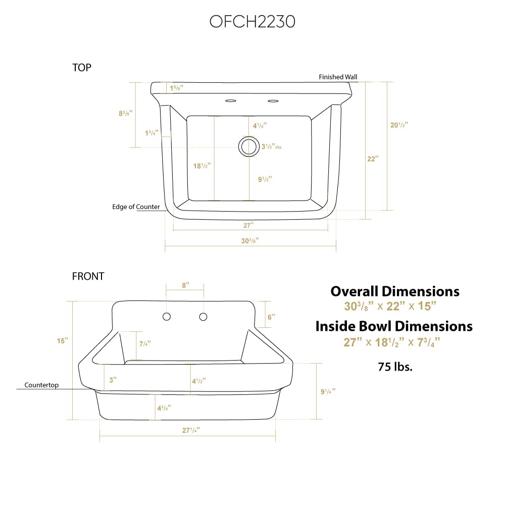 Whitehaus Ofch2230-White Old Fashioned Country Kitchen/Utility Sink, White