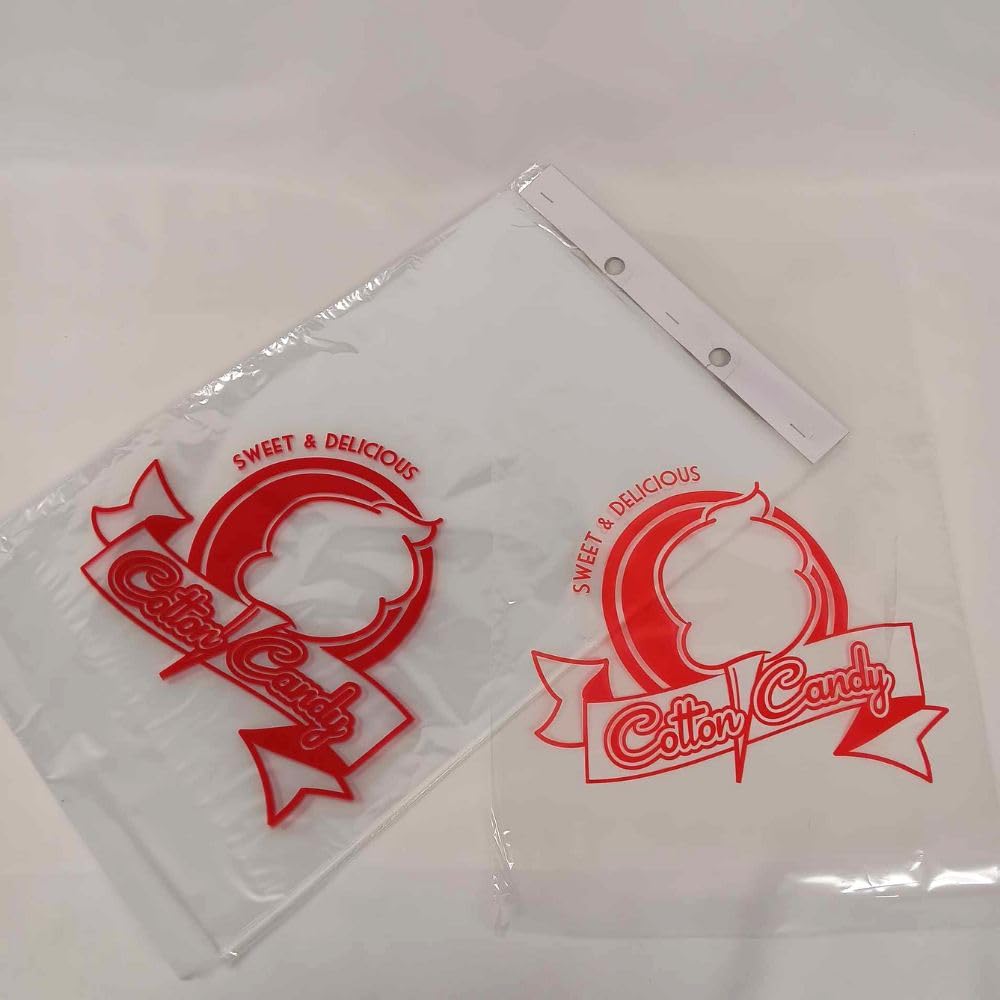 Oasis Supply 200 Pc Bundle, Heavy Duty White Cotton Candy Cones And Printed Cotton Candy Bags 100 Each, Cones And Bags