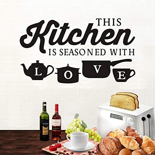 Heshengzaixian Motivational Quotes Wall Stickers, This Kitchen Is Seasoned With Love For Kitchen Inspirational Saying Wall Decal