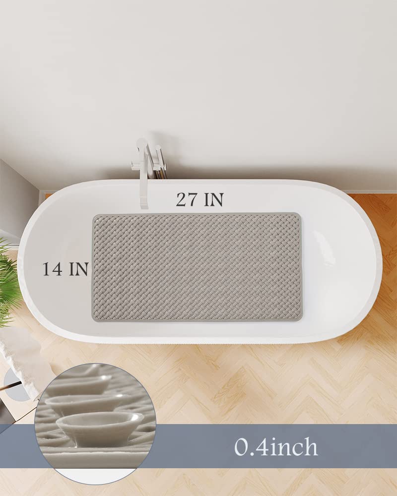 PADOOR Non-Slip Bathtub Mat with Suction Cups, Machine Washable, 27"x14", Khaki, Model LYD-Brown-3669