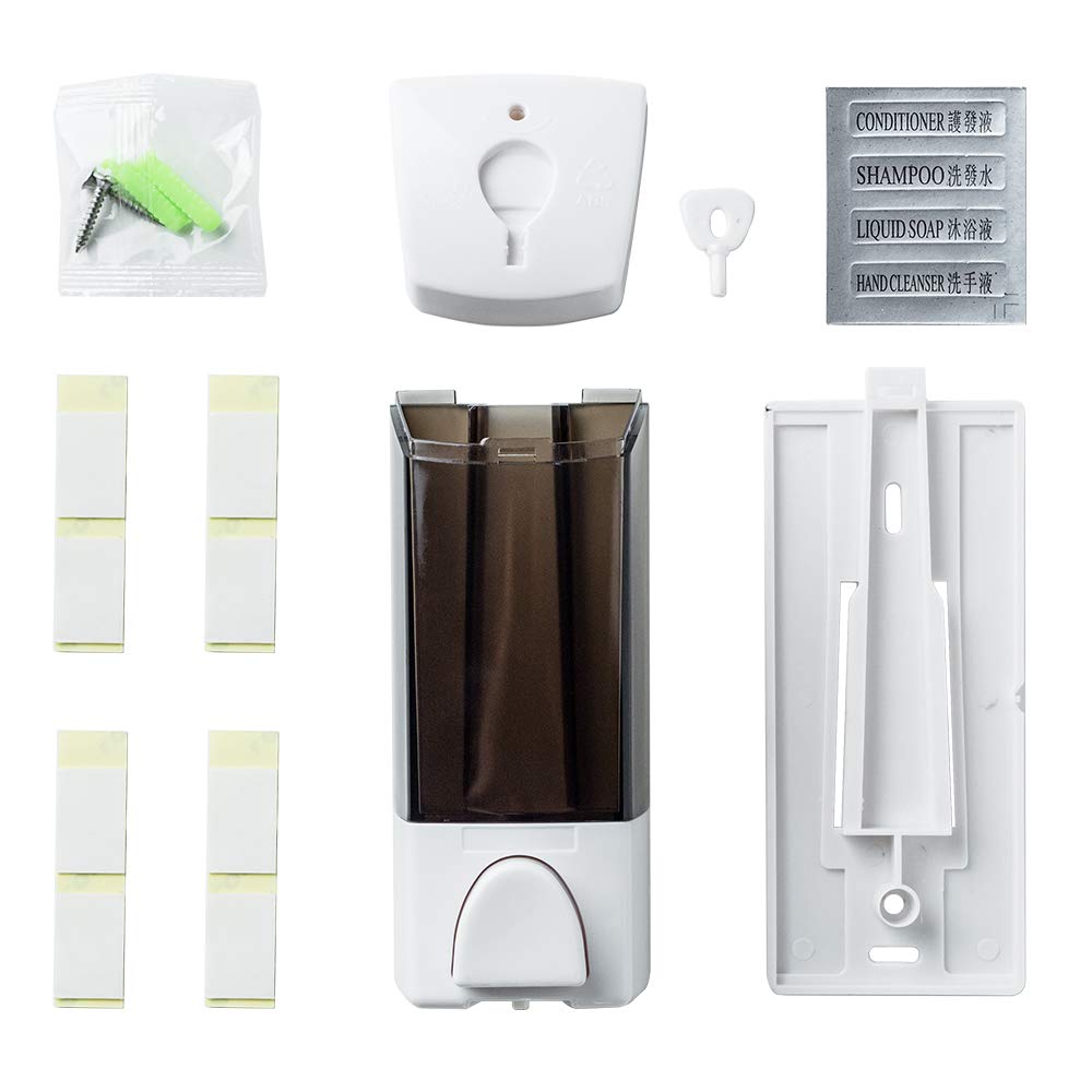 Adhesive Soap Dispenser 300Ml, Drill Free With Adhesive Or Wall Mount With Screws Hand Dispenser Shampoo Shower Gel Lotion Conta