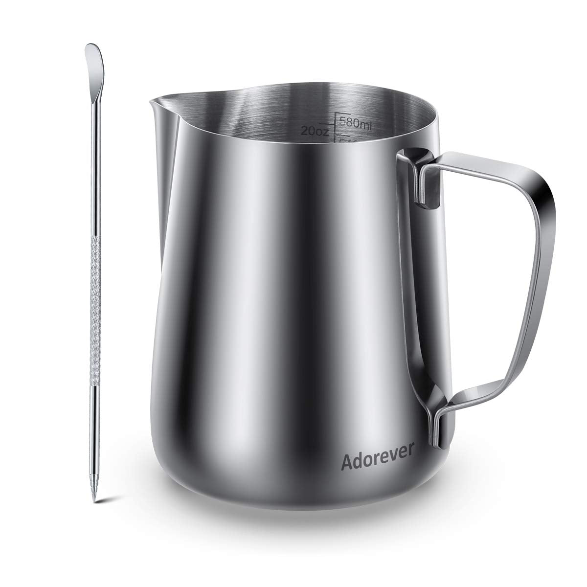 Milk Frothing Pitcher, Thicker Version 600Ml 20Oz Steaming Pitchers Stainless Steel Milk Coffee Cappuccino Latte Art Barista Ste