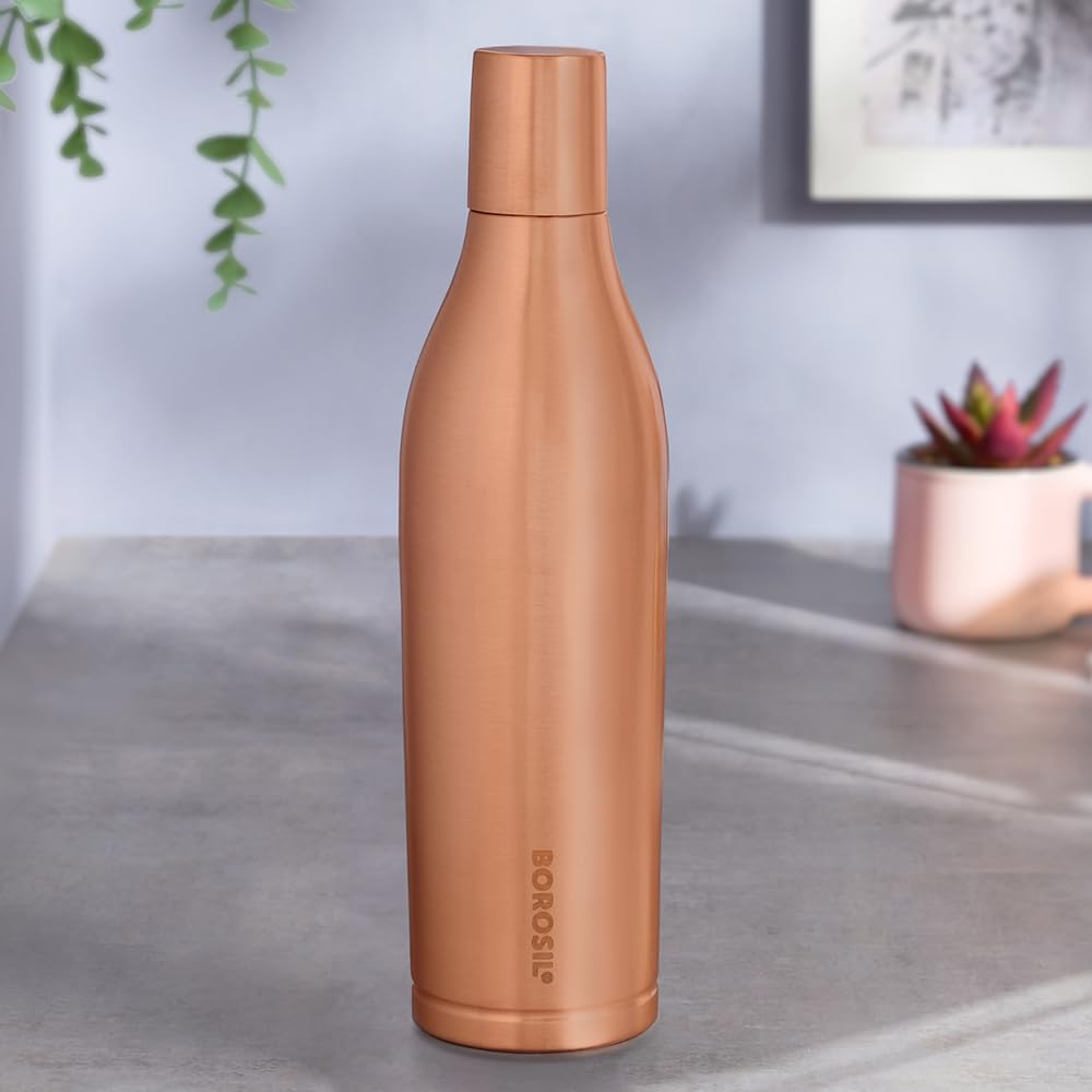 Borosil 800 Ml Gemini Copper Bottle, 100% Pure Copper, Bpa Free & Leakproof With Anti-Oxidant Properties Of Copper Bottle For Ho