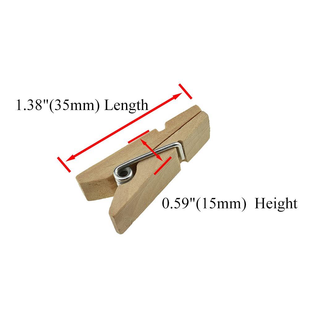 Hahiyo Wooden Clothes Pins Clothespins Small Do Not Fall Apart 1.38X0.47 Inches Length 35 Pack Sturdy Strong Springs No Rust No