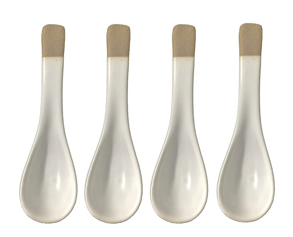 123Arts 4Pcs Ceramic Japanese Retro Soup Spoons Dessert Spoons