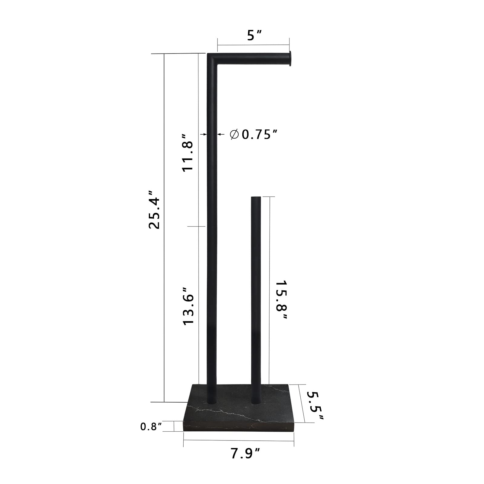Gzila Free Standing Toilet Paper Holder Stand With Reserve, Heavy Weighted Marble Design Base Sus304 Stainless Steel (Black)
