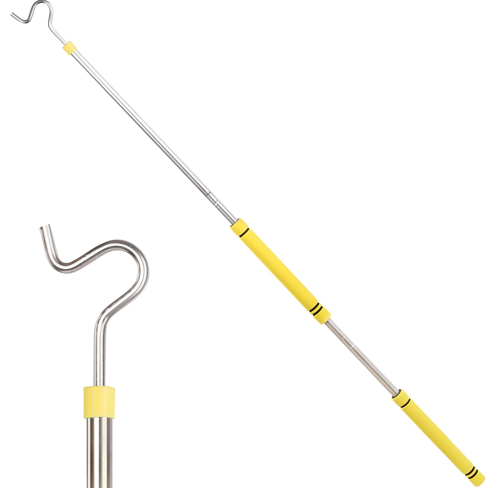 Greeily Clothes Hook Pole, Clothes Hanger Reaching Hook For Hanging Clothes Light And Plants Extendable From 35'' To 50'' Made O