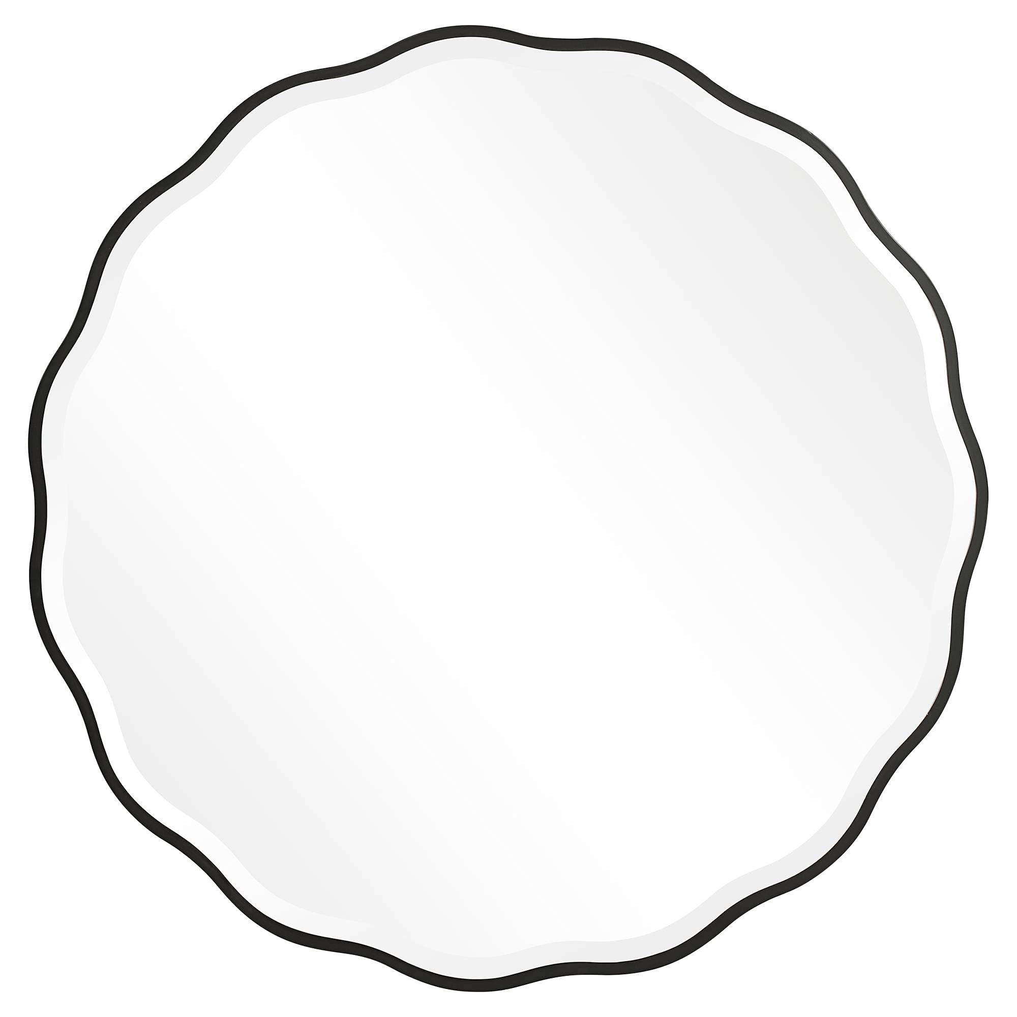 Uttermost Aneta Round Feminine Scalloped Shape Wood Mirror in Satin Black