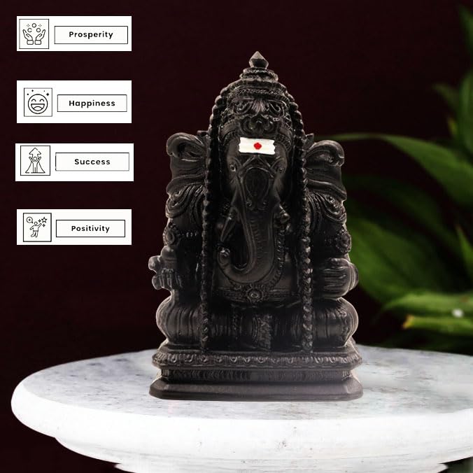 Spillbox Natural Black Unpolished Karungali Wood Ganesh Idol|Original Ebony Wood|Vinayagar Idol|Gift|Ganapati Murti|Ganesha Stat