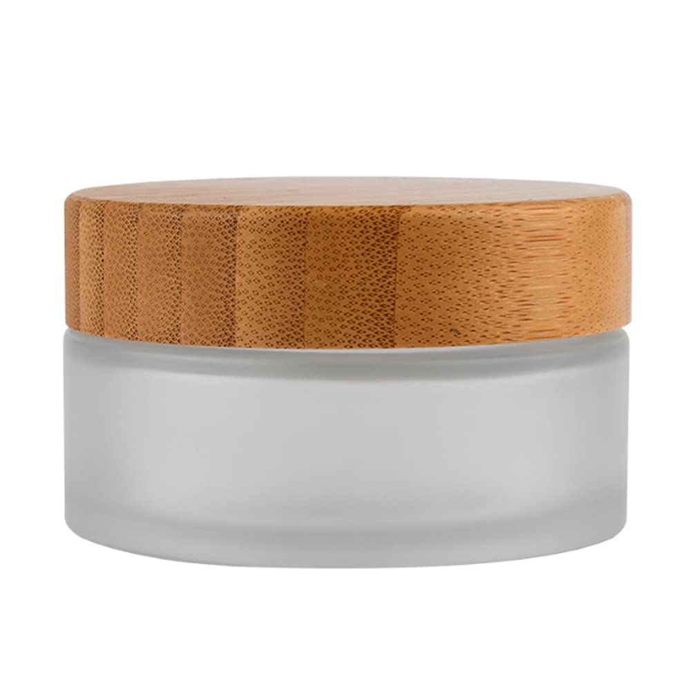 100G 100Ml Frosted Glass Cream Jar Cosmetic Container With Inner Liners And Natural Bamboo Lids Refillable Straight Sided Glass