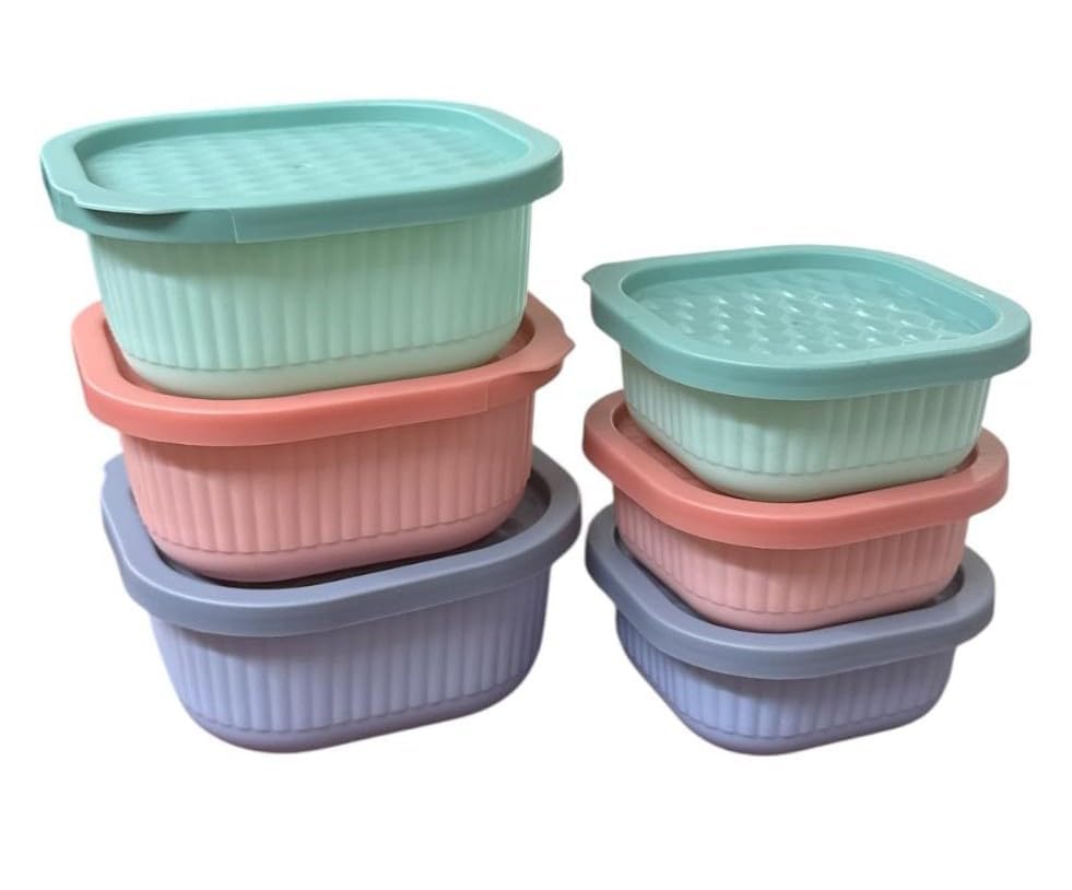 C.S.M Csm Food Storage Containers, Square, 290Ml And 135Ml, Set Of 6, Airtight, Microwave Safe, Multicolour