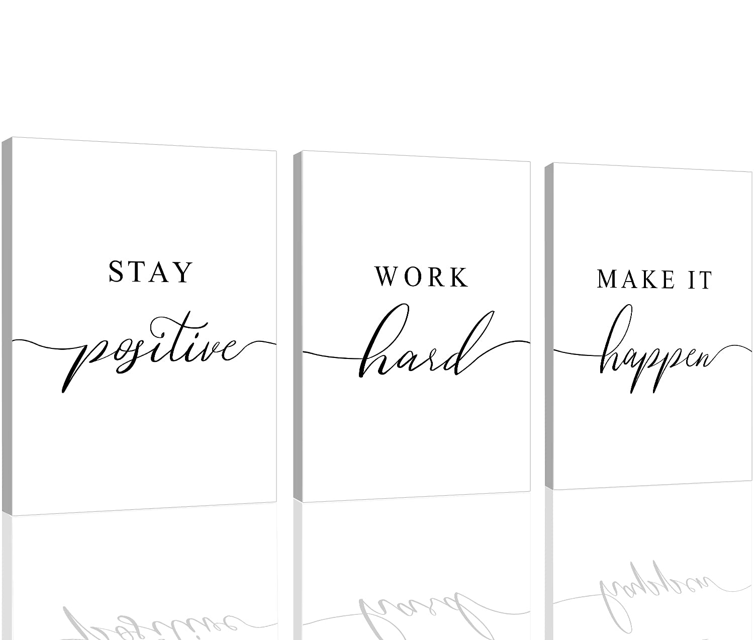 Framed Canvas Wall Art Positive Quote, Office Art, White Large Poster, Motivational Artwork Set Of 3 Prints, Inspirational Poste