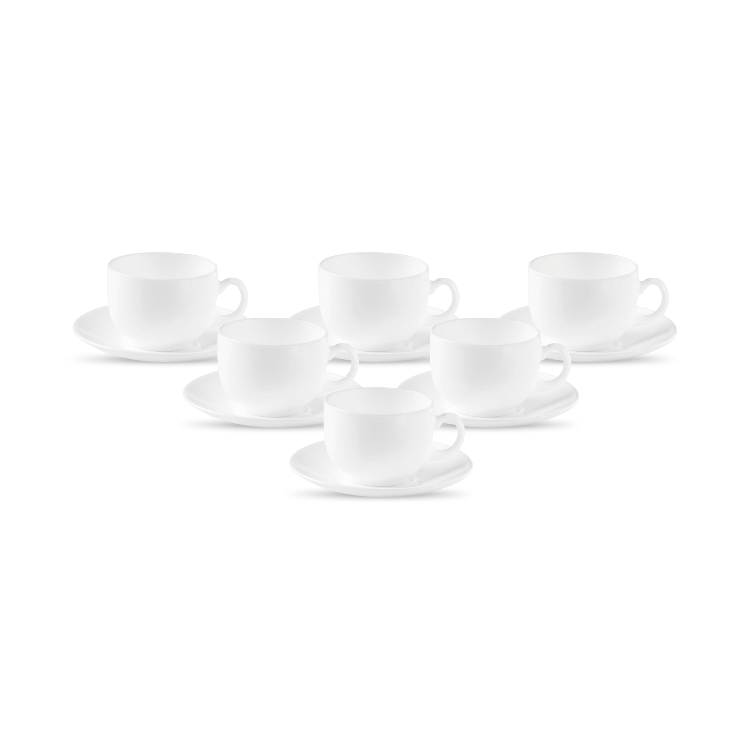 La Opala Diva, Opal Glass Crockery | Cup & Saucer Iris Regular, Set Of 12 | Plain White, 160 Ml | For Tea & Coffee | Microwave S