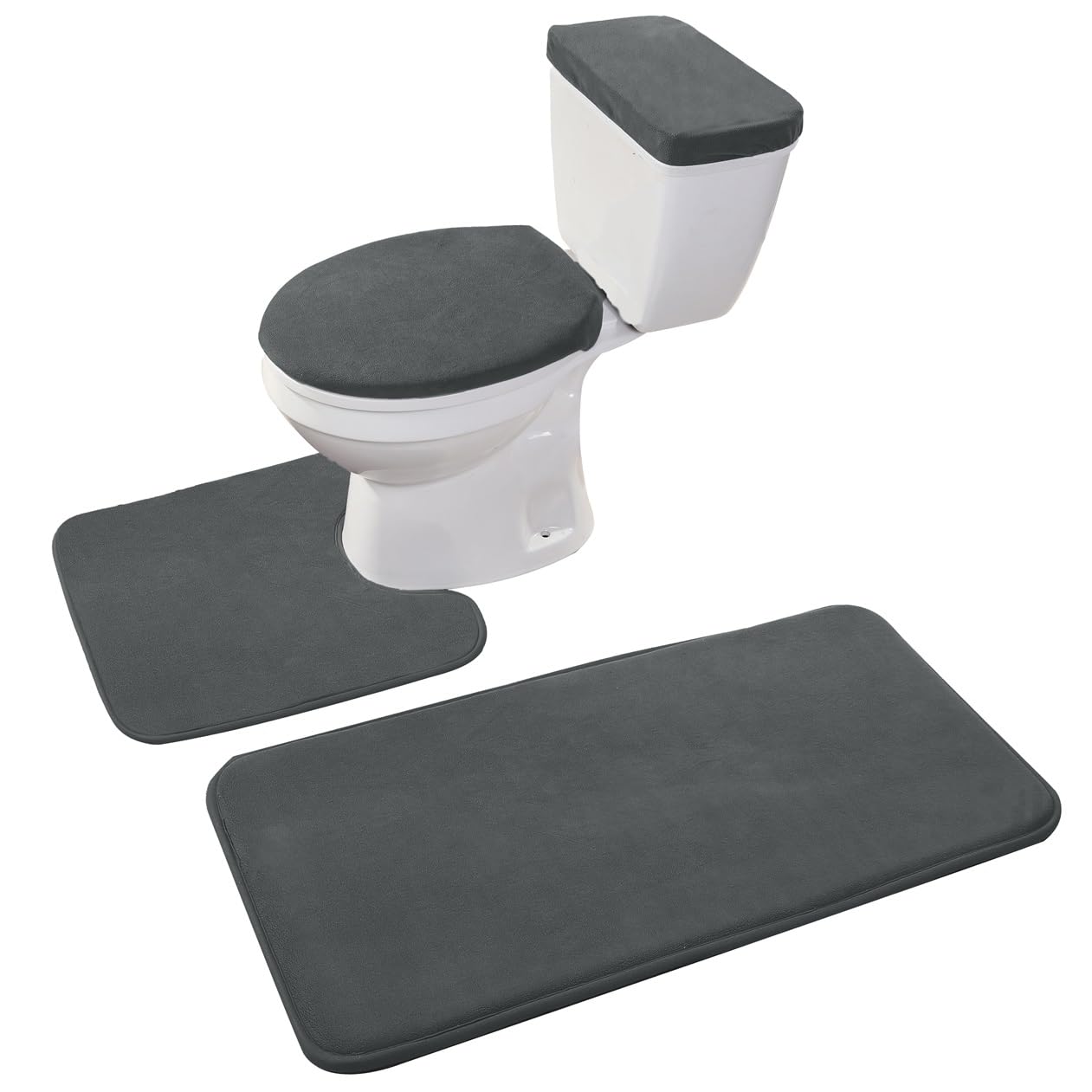 Madeals Memory Foam Bathroom Toilet Set 4 Piece With Toilet Tank Cover And Mat Set 3 Piece And Toilet Lid Cover Charcoal Gray