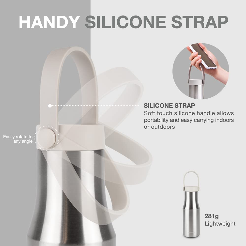 Locknlock Metro Bottle Double-Wall Insulated Stainless Steel With Silicone Handle, 16 Oz, Silver