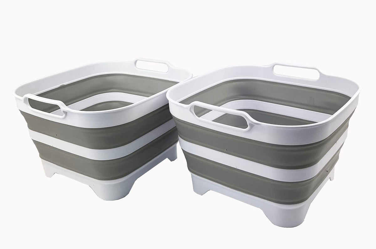 Sammart 10L (2.6 Gallons) Collapsible Plastic Washing Tub With Draining Plug - Foldable Dishpan - Portable Washing Tub/Basin - P