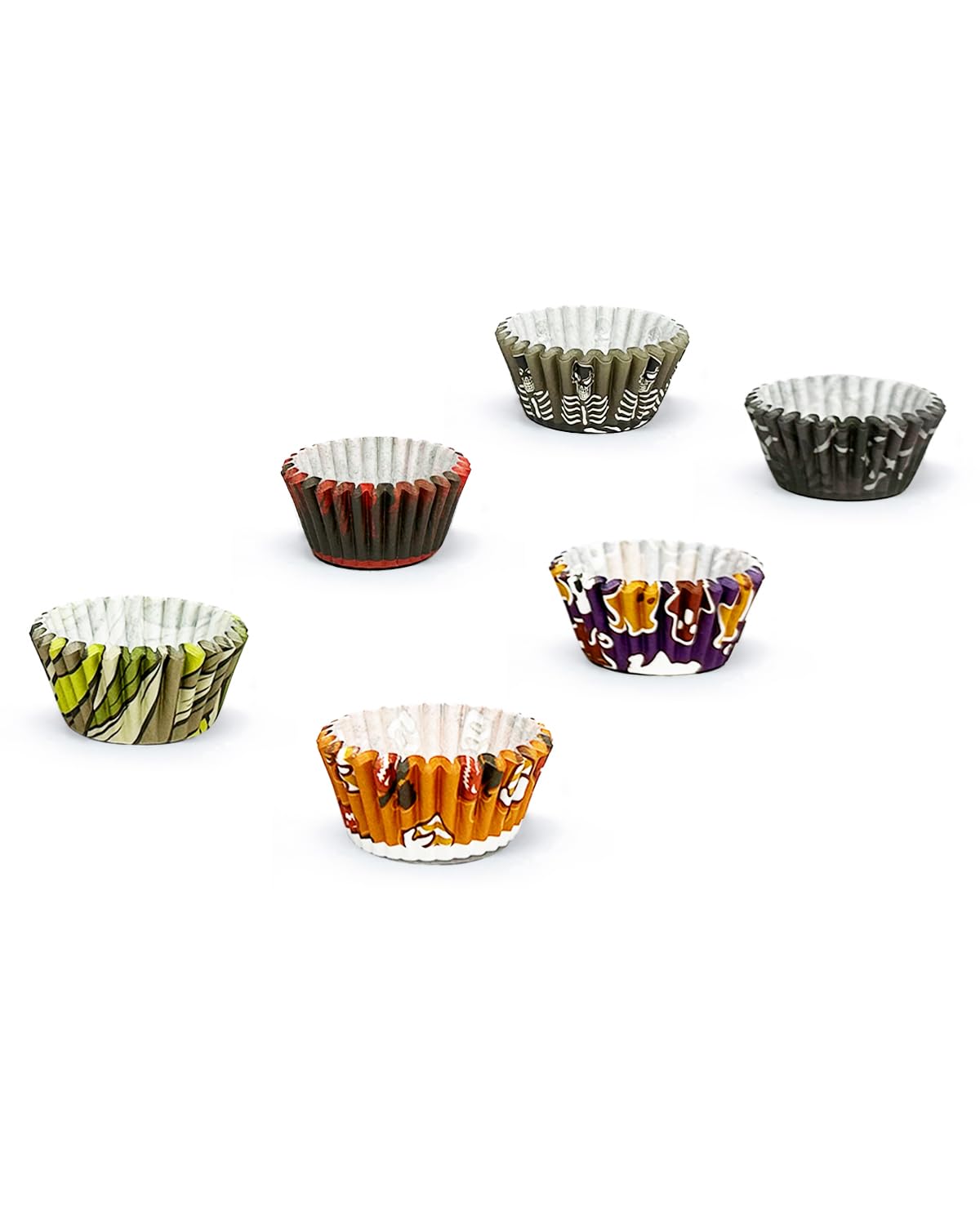 Qiqee Halloween Cupcake Liners Mini Muffin Liners For Halloween 300-Count 6 Original Design No Smell, Food Grade Baking Cups Pap