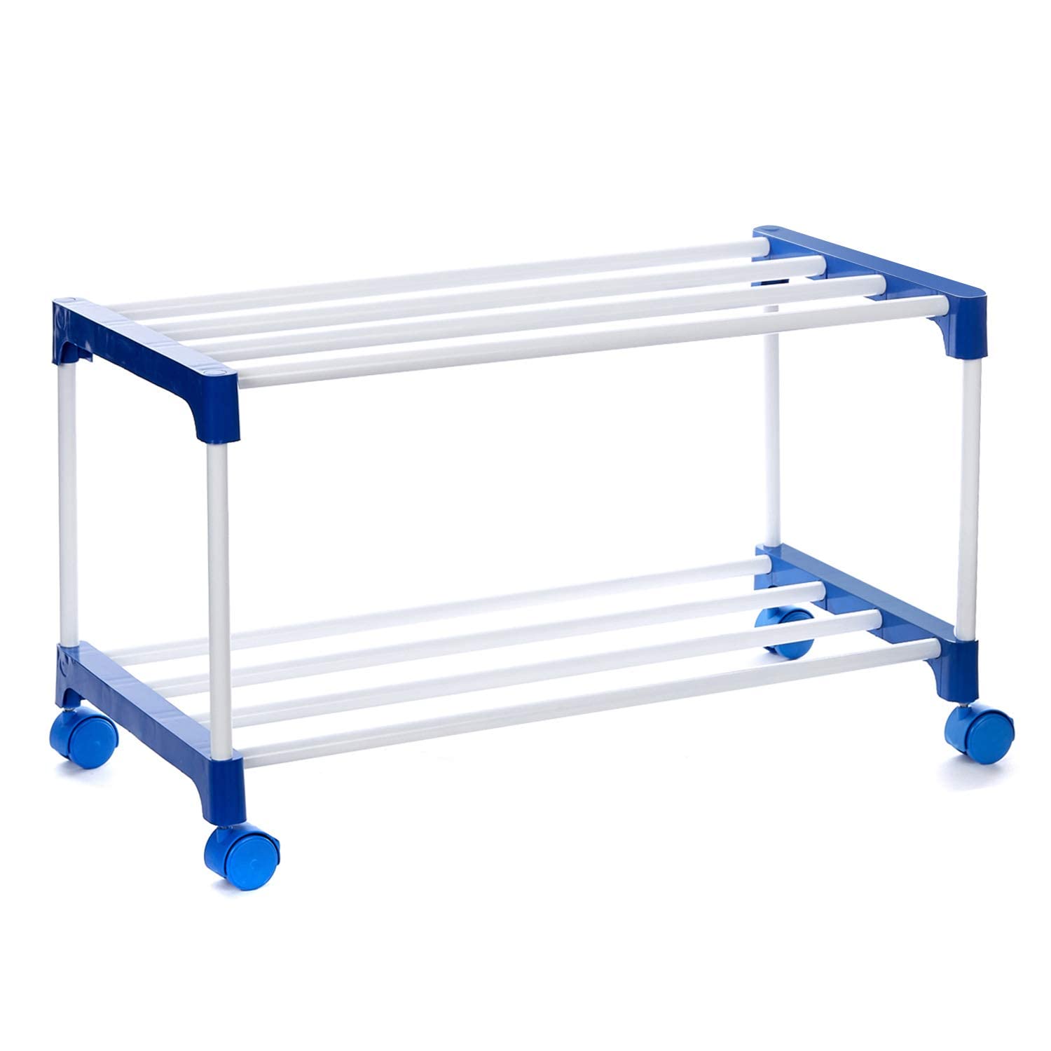 Ymrr Stackable Strong Metal & Plastic Joints Multipurpose Shoe Rack With Wheels 2 Shelves For Shoes, Books, Clothes, Kitchen & U