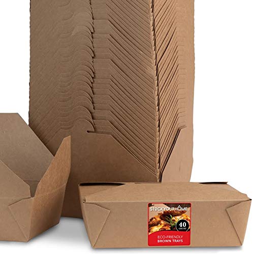 Stock Your Home Microwaveable Kraft Brown Take Out Boxes 71 Oz (40 Pack) Leak And Grease Resistant Food Containers - Recyclable