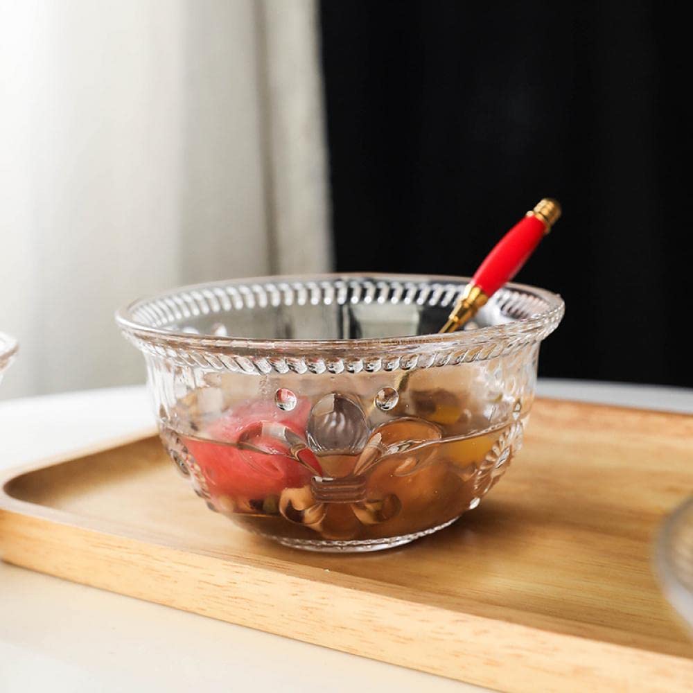 Sizikato 4Pcs Embossed Glass Dessert Bowl, 13Oz Clear Glass Snack Bowl, Salad Bowl